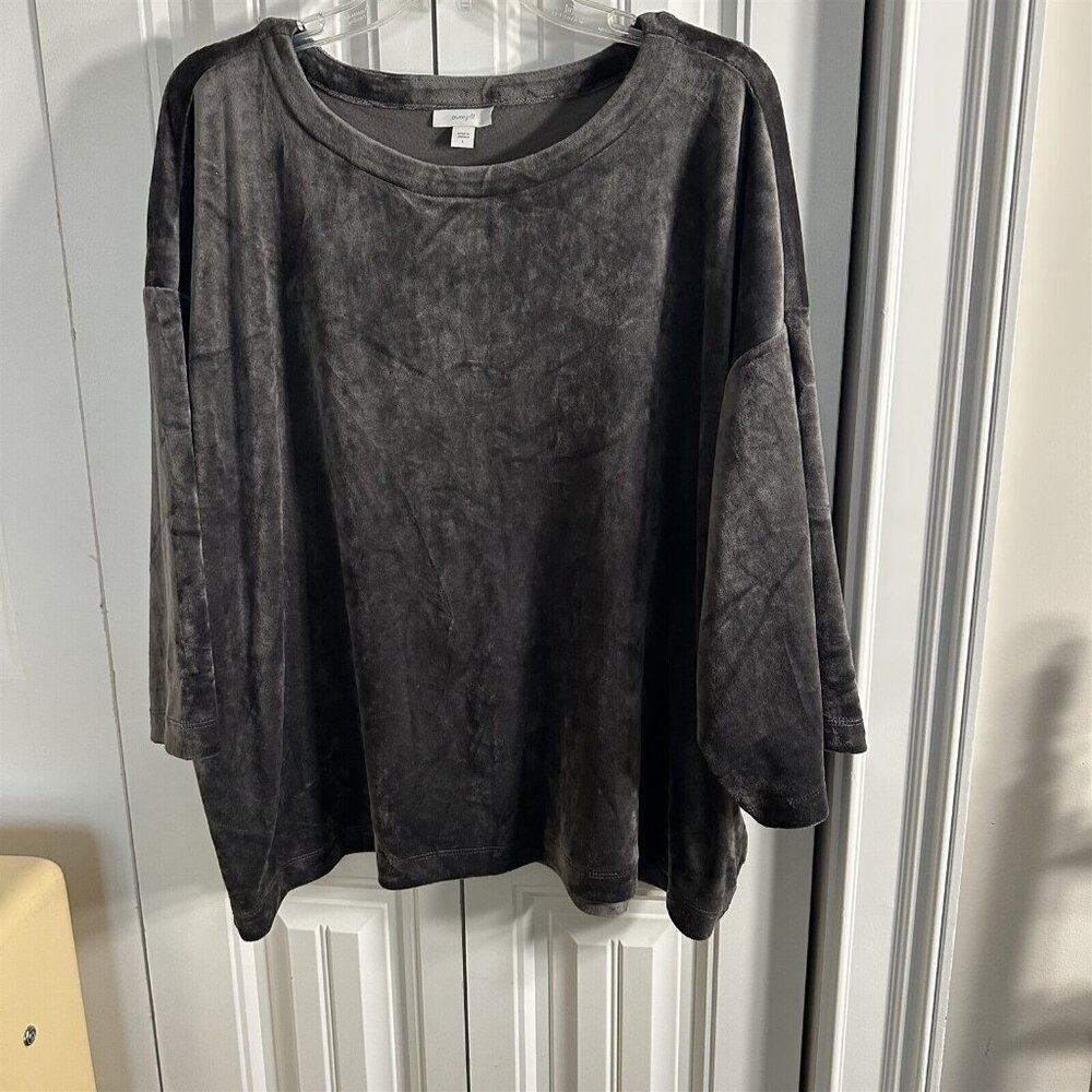 Pure Jill Women's Gray Super Soft Velour Boxy Velvet Dolman Sleeve Blouse Large